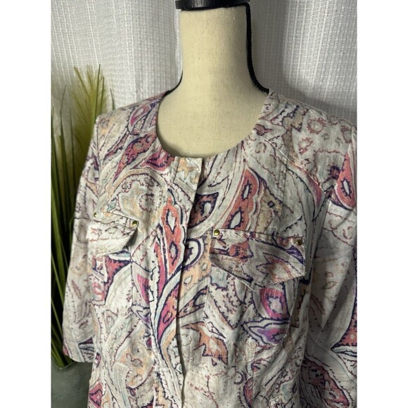 Chicos Women’s 1 US M Shacket Jacket Pink Parley Pockets Full Zip 100% Linen - Picture 2 of 10